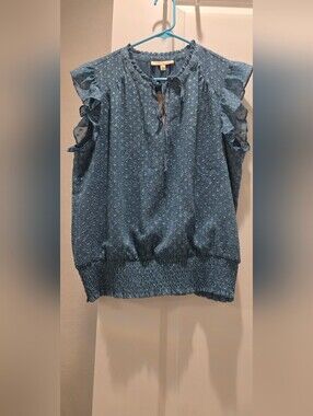 Paisley Ruffle Sleeve Blouse in Teal Blue